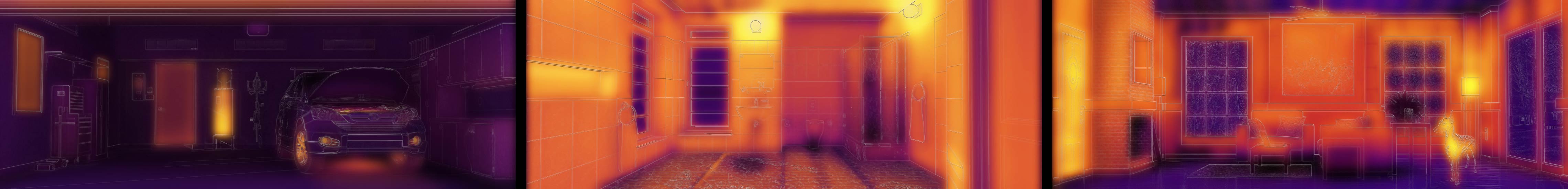 Thermal map of the simulator. Garage. Bathroom. Living Room
